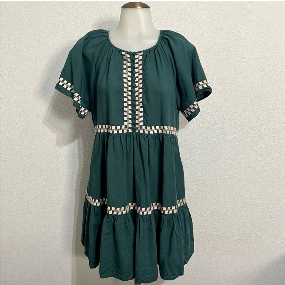 Madewell Embroidered Linen-Blend Flutter-Sleeve Mini Dress Size XS